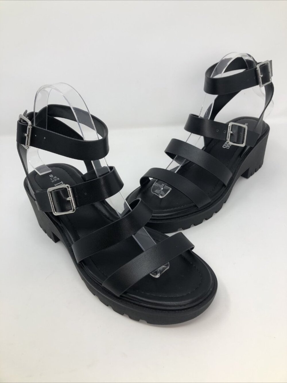 Dream Pairs Shoes Womens 8 Black Chunky Platform Heel Crossback Sandal Buckle*